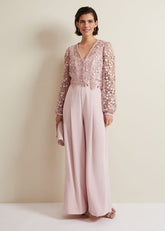Mariposa Pale Pink Lace Jumpsuit Pale Pink