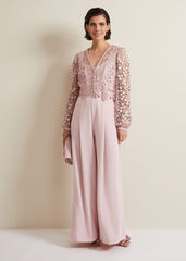 Mariposa Pale Pink Lace Jumpsuit Pale Pink