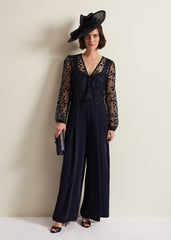 Mariposa Cream Lace Jumpsuit Navy