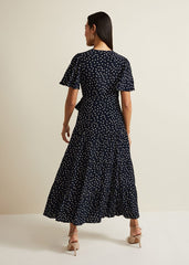 Jenna Black Spot Wrap Midaxi Dress Navy/Ivory