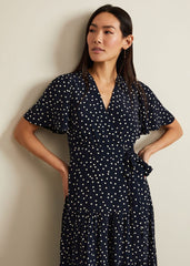 Jenna Black Spot Wrap Midaxi Dress Navy/Ivory