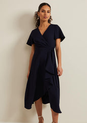 Petite Julissa Wrap Dress Navy