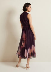 Bethany Placement Print Midi Dress Multi-Coloured