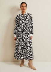 Petite Bonnie Black Bow Shirt Midi Dress Black/Ivory