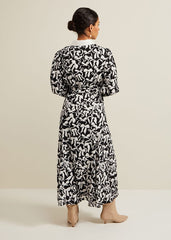 Petite Bonnie Black Bow Shirt Midi Dress Black/Ivory