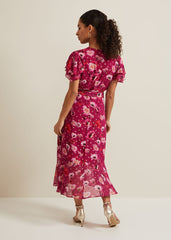 Petite Nadine Ruffle Print Dress Multi-Coloured