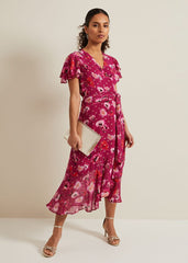 Petite Nadine Ruffle Print Dress Multi-Coloured