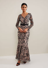 Nola V-Neck Embroidered Maxi Dress Multi-Coloured