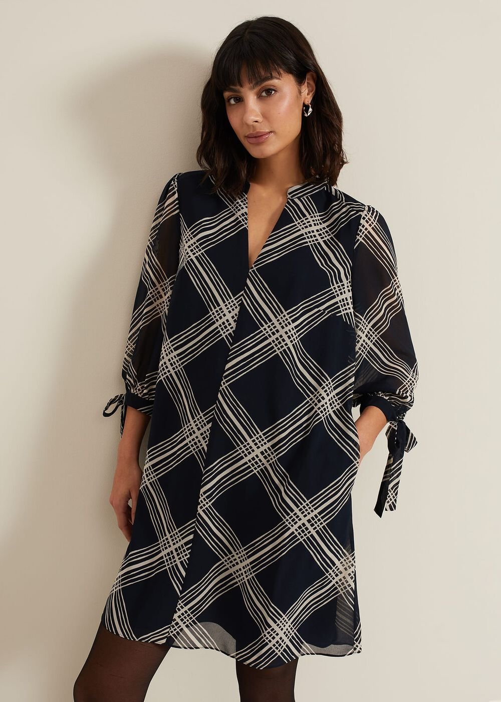 Cora Check Navy Tunic Dress Navy