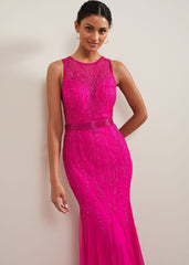 Rowena Beaded Maxi Dress Fuchsia