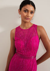 Rowena Beaded Maxi Dress Fuchsia