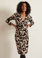 Brooke Jersey Bow Bodycon Midi Dress Black/Nude