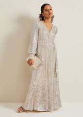 Petite Amily Sequin Maxi Dress Silver