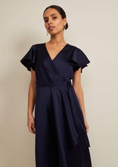 Petite Arabella Satin Maxi Dress Navy