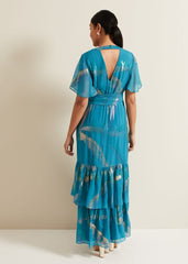 Petite Charissa Silk Maxi Dress Blue