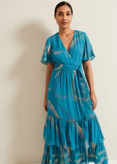 Petite Charissa Silk Maxi Dress Blue
