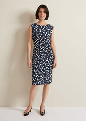 Josey Jersey Spot Bodycon Midi Dress Navy/Ivory