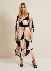 Sophia Colourblock Belted Midi Dress Multi-Coloured