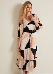Sophia Colourblock Belted Midi Dress Multi-Coloured