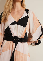 Sophia Colourblock Belted Midi Dress Multi-Coloured