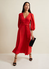 Marilyn Puff Sleeve Midi Dress Orange