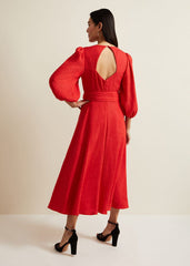 Marilyn Puff Sleeve Midi Dress Orange