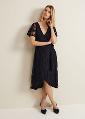 Clara Tapework Wrap Dress Navy
