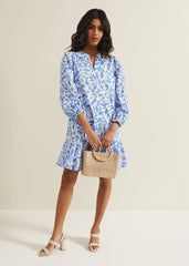 Hermoine Cotton Swing Dress Blue