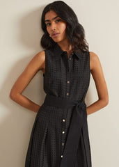 Carey Sleeveless Check Midi Dress Black