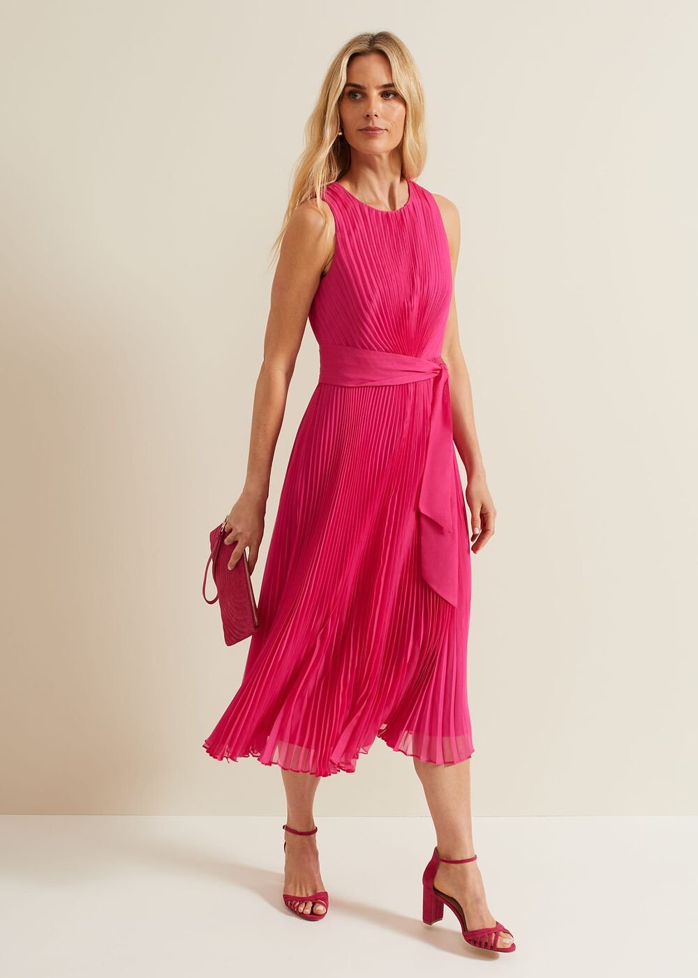 Simara Pleated Midi Dress Pink