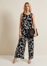 Aubrey Leaf Print Jumpsuit Black/Multi
