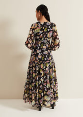 Petite Sandra Floral Maxi Dress Black Multi