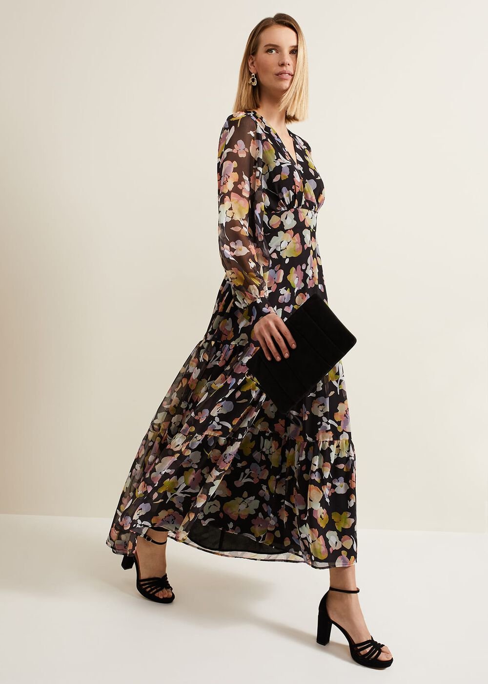 Sandra Floral Maxi Dress Black Multi