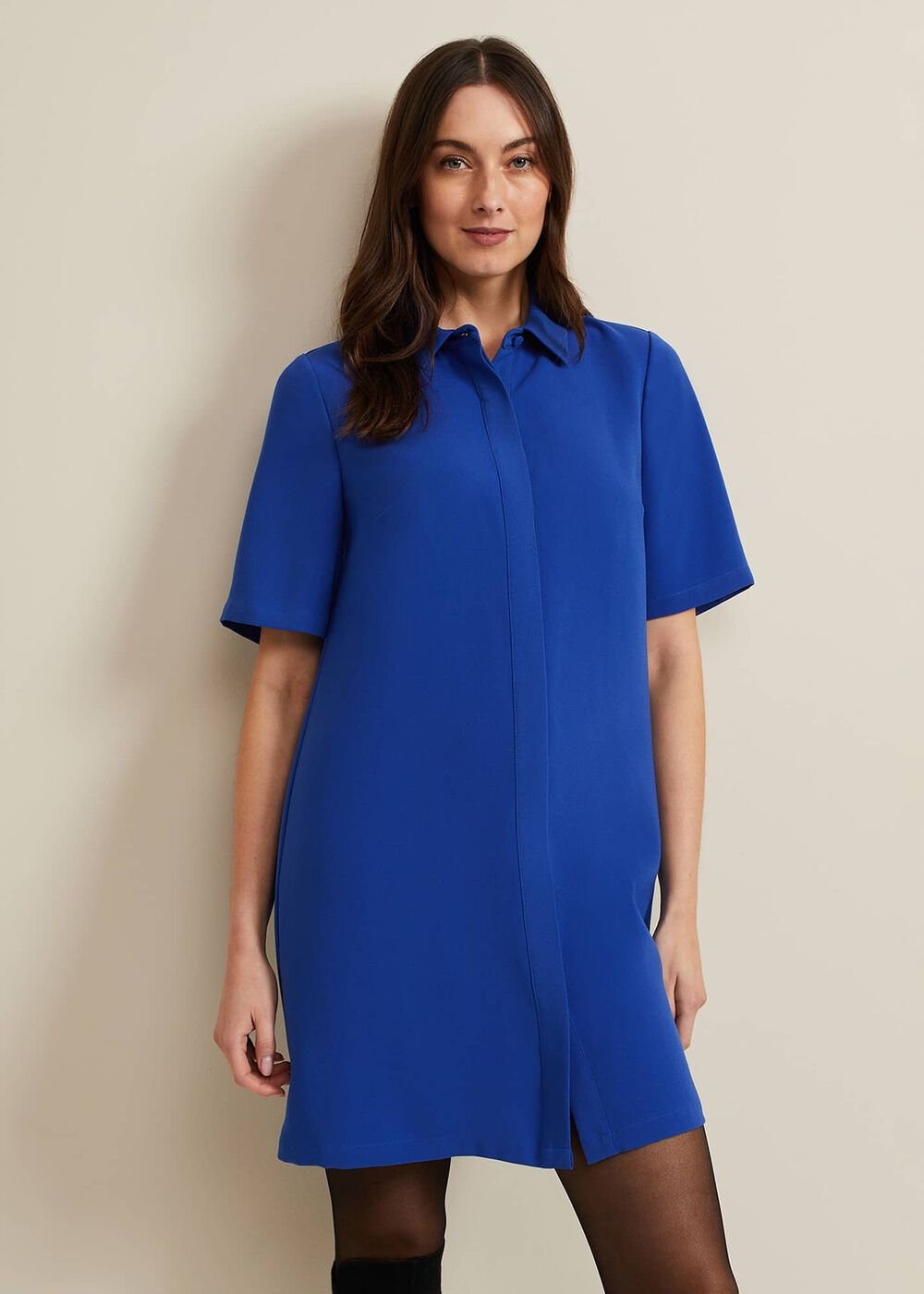 Cara Button Through Tunic Dress Blue