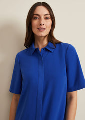 Cara Button Through Tunic Dress Blue