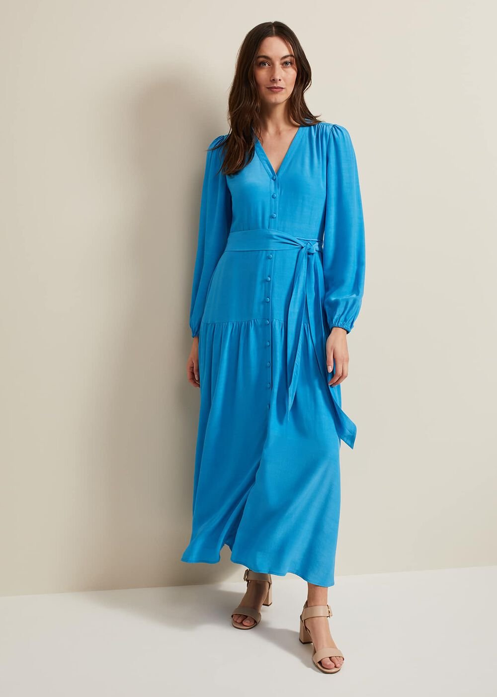 Tori Button Through Maxi Dress Blue