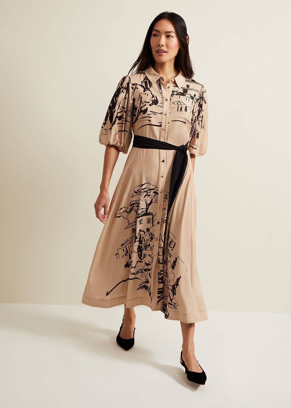 Tammy Puff Sleeve Shirt Dress Cream
