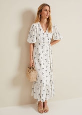 Nelly Linen Wrap Midi Dress Cream