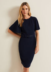 Fanella Belted Jersey Dress Navy