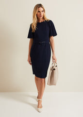 Fanella Belted Jersey Dress Navy