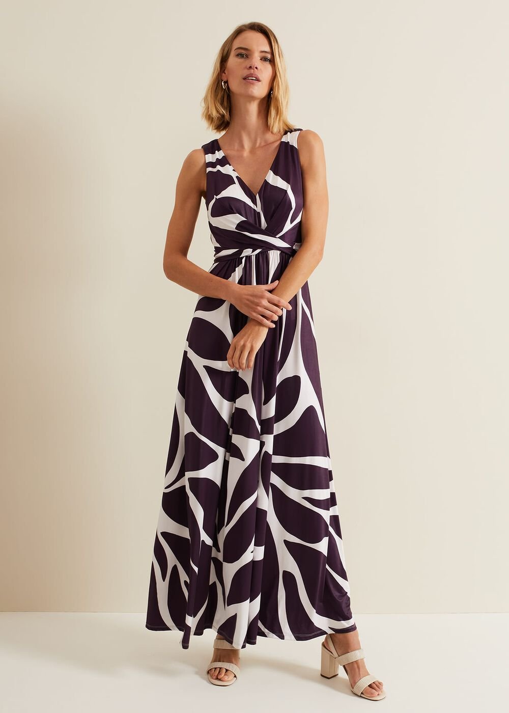 Palmer Leaf Print Maxi Dress Purple