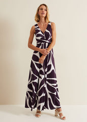Palmer Leaf Print Maxi Dress Purple