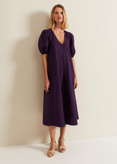 Lotty Puff Sleeve Midi Dress Purple