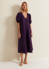 Lotty Puff Sleeve Midi Dress Purple