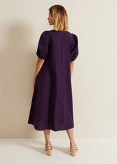 Lotty Puff Sleeve Midi Dress Purple