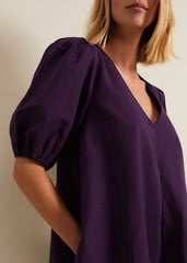 Lotty Puff Sleeve Midi Dress Purple