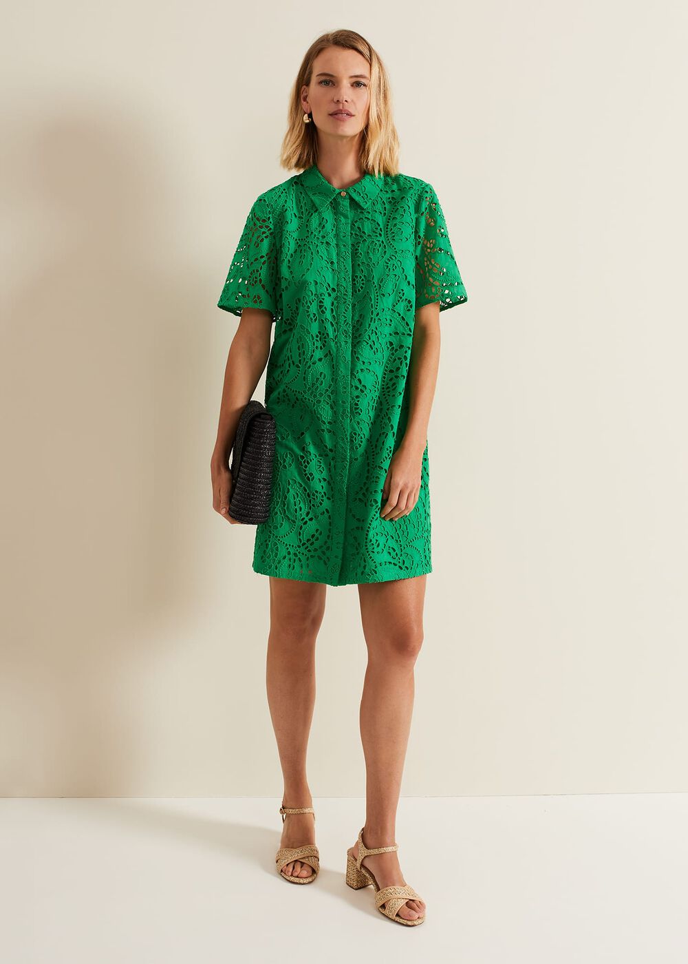 Nicky Broderie Swing Dress Green
