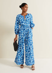 Rosey Floral Zip Jumpsuit Blue