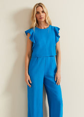 Aubrey Blue Linen Frill Jumpsuit Blue