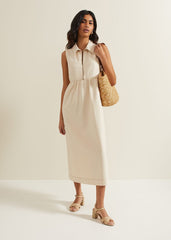 Blakely Zip Denim Midi Dress Cream